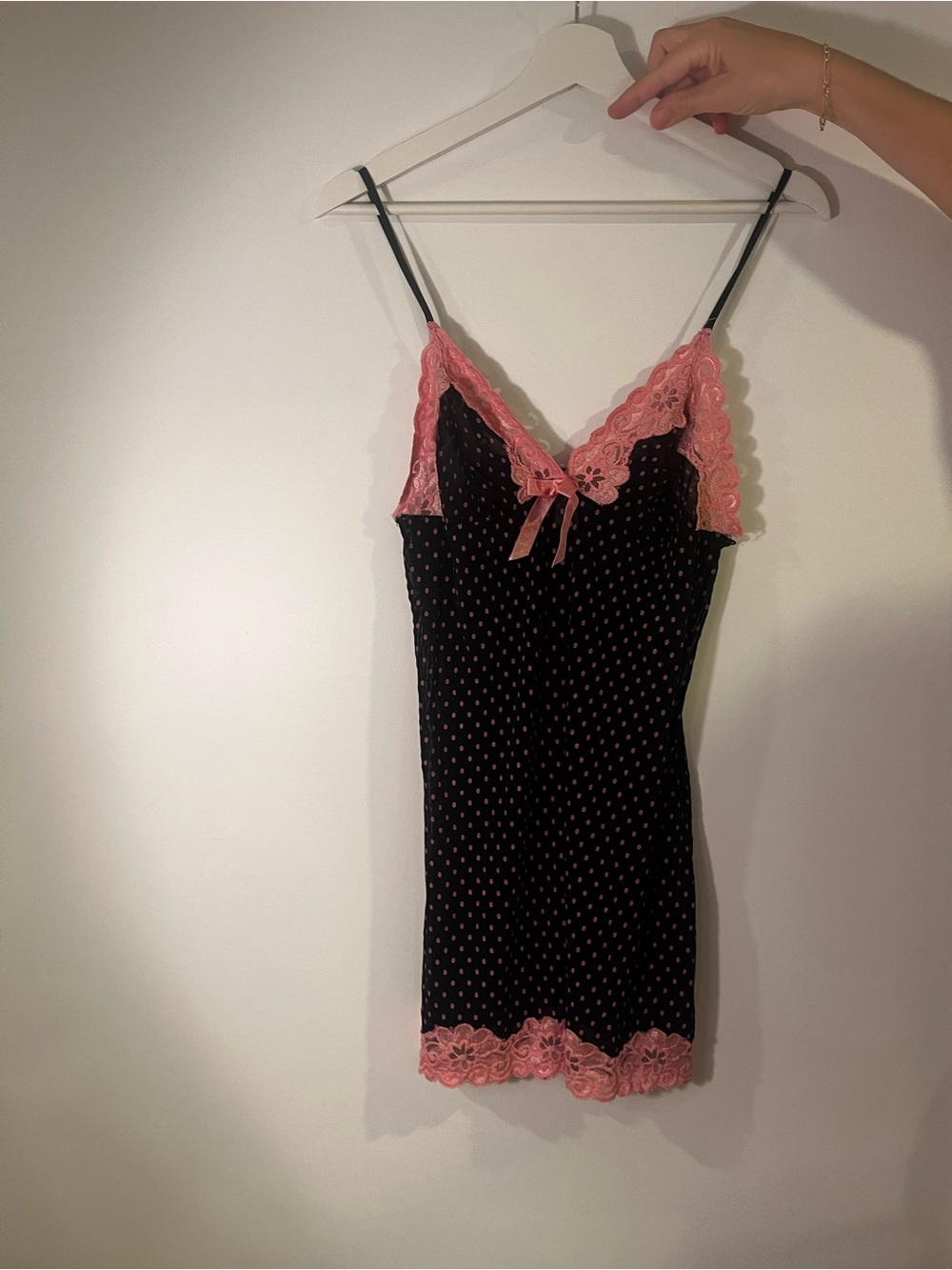 Black Slip with Pink Lace & Polka Dot Detail